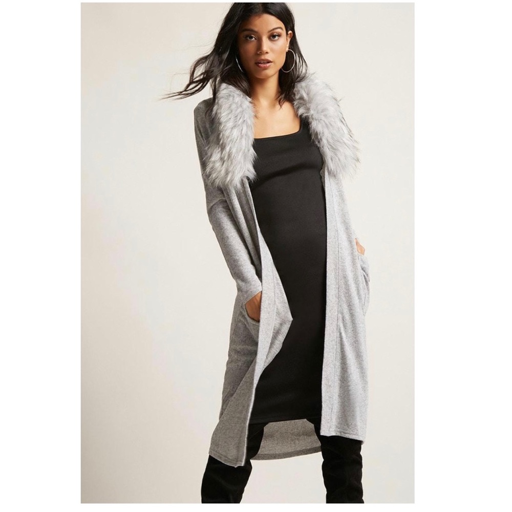 Forever 21 faux fur long cardigan